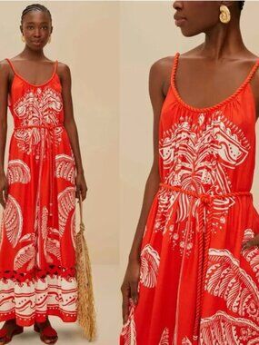 NEW WITH TAGS FARM RIO Red Majestic Coconut Tree Maxi Dress- Small, Retails $248